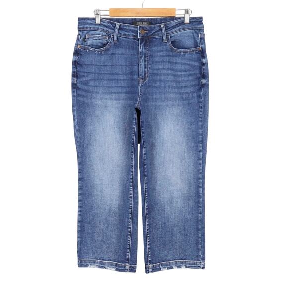 Judy Blue Look At Me Now High Rise Vintage Wash Crop Wide Leg Jeans Size 14 W - Picture 1 of 7